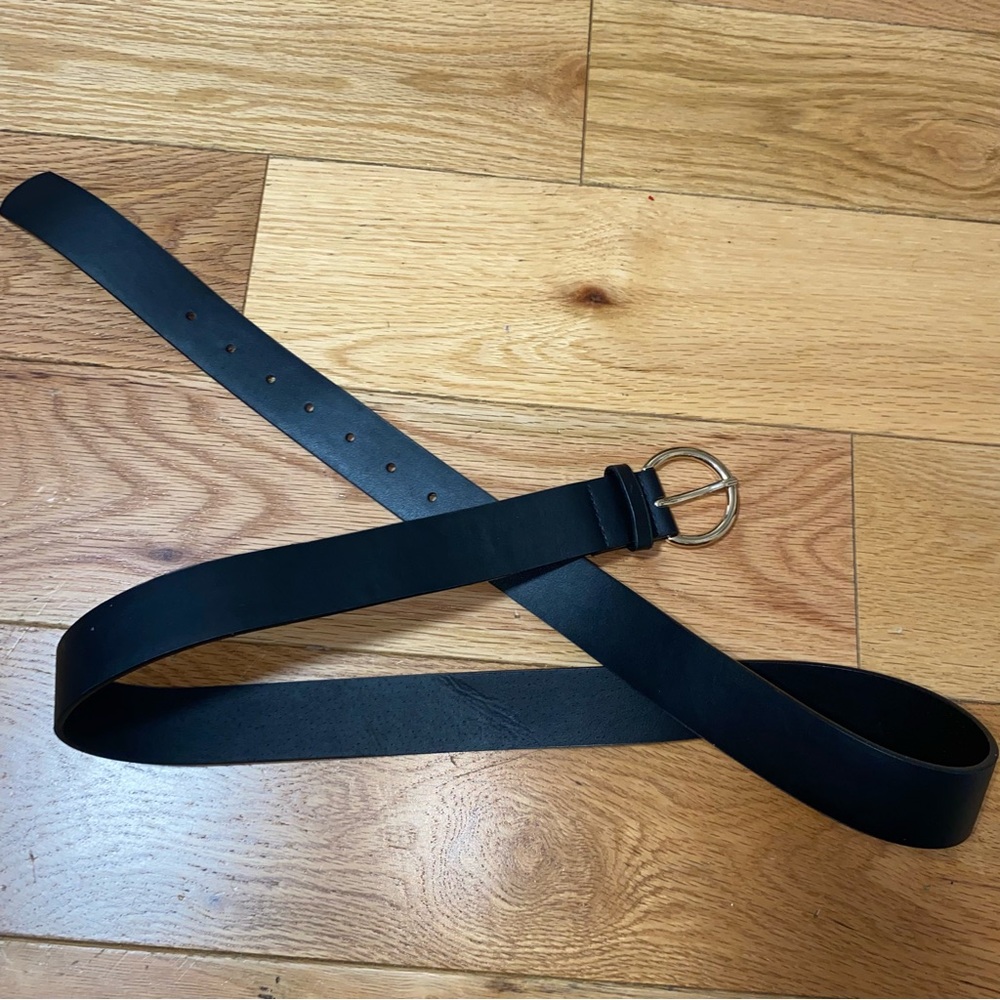 Black Leather Belt with Gold Buckle